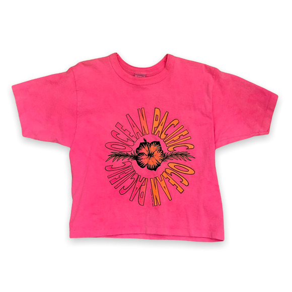 Rare Vintage 90s Ocean Pacific Neon Pink One Size Fits All Crop Boxy Tee Shirt - Picture 1 of 11